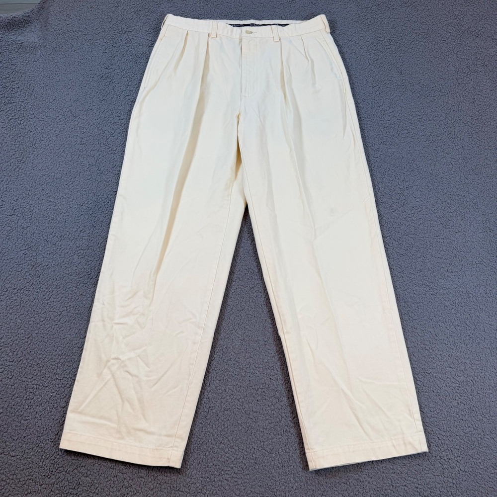 Polo Ralph Lauren Andrew Pant Mens 34x30 Cream Pleated Chino Trousers Cotton